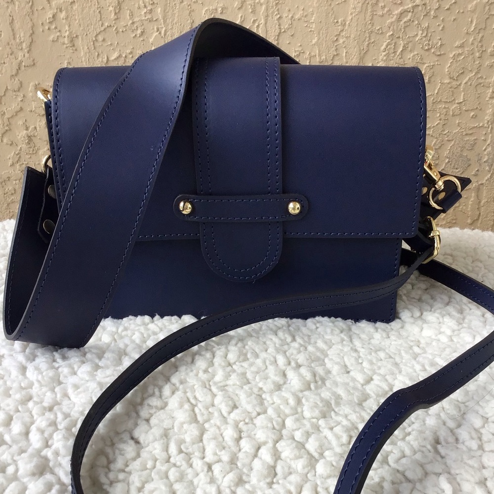 Borse in Pelle Genuin Leather Navy Blue Italian Leather shoulder Bag